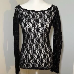 Vintage Black Lace Long Sleeve Top